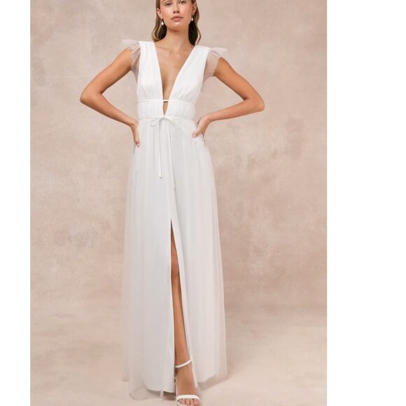 Lulus I'm All Yours White Tulle Ruffled Maxi Dress Size XL New NWT - Picture 1 of 5